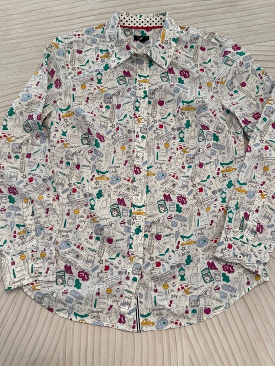 Talbots Tops - Talbots White New York City Doodle Pattern Button Up Cotton Shirt